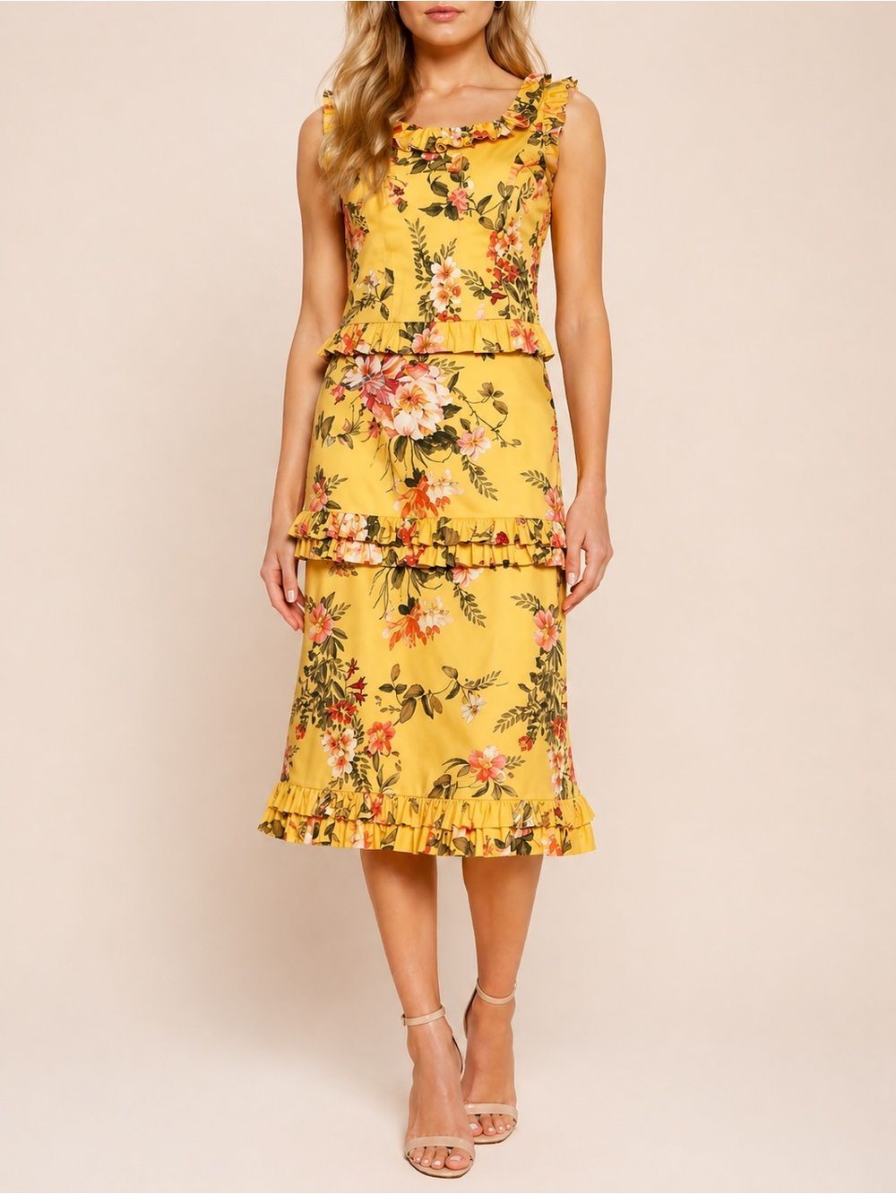 Antonio Melani Nico Yellow Floral Skirt & Ruffle Trim Tank Set Top 4 Skirt 2